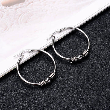 DAIIIBABYYY  -  2Pc Stainless Steel Exaggerated Round Bead Hoop Earring Women Men Smooth Design Vintage Double Rings Earring Personality Jewelry